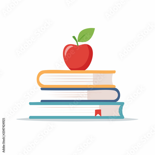 Stack of Books with Red Apple