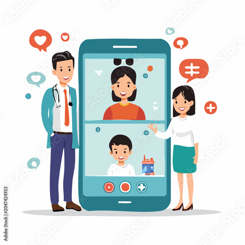 Telemedicine Consultation with Doctor, Patient, and Child