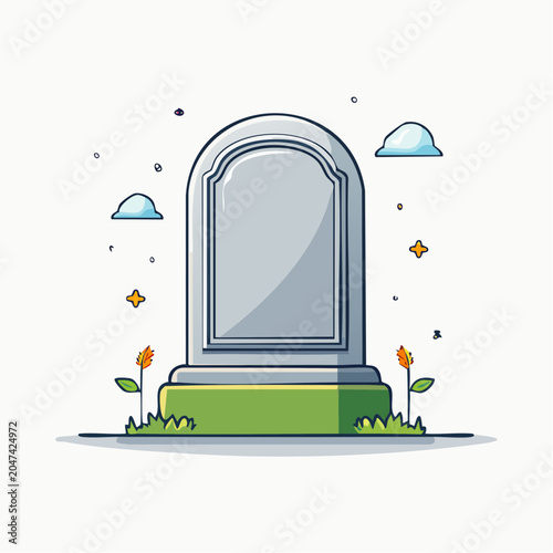 Tombstone with clouds and flowers