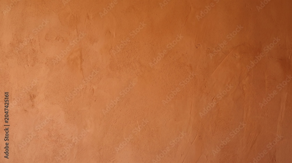 Fototapeta premium Smooth Terracotta Plaster Wall Texture Background with Warm Matte Surface, Subtle Rough Marks, Minimal Orange Backdrop and Empty Copy Space