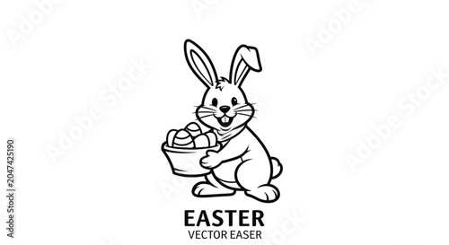 Easter bunny holding eggs basket.