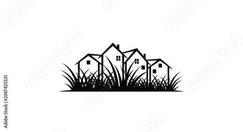 Simple Black Houses in Grass.