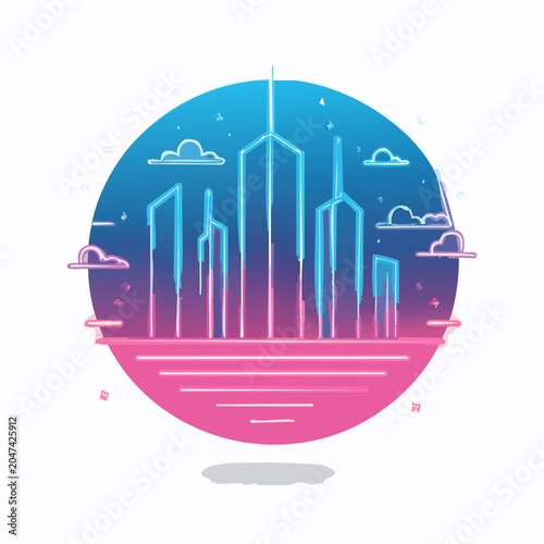Stylized City Skyline with Neon Glow