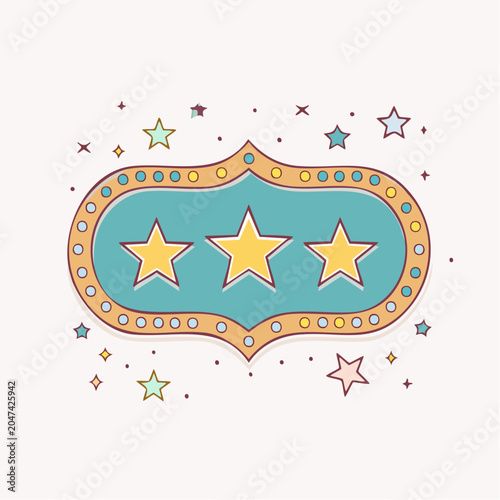 Three yellow stars in a decorative frame with small stars