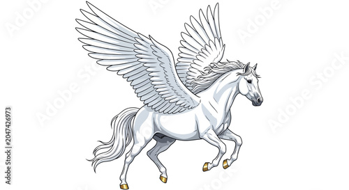 Canvas Print White Pegasus Winged Horse Illustration