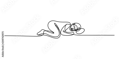 Quadro su tela Continuous single line drawing of a woman sleeping in a fetal position