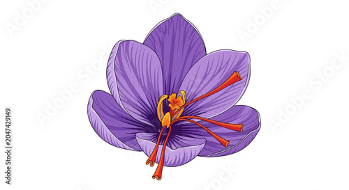 Cuadro en lienzo Purple saffron flower illustration with red stigmas