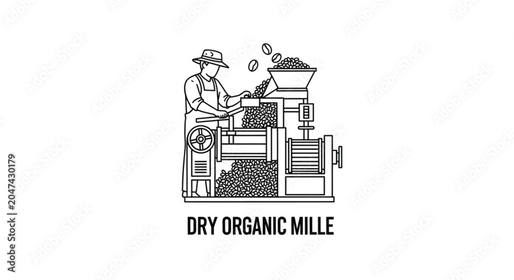 Fototapeta premium Man operating a grain mill machine.