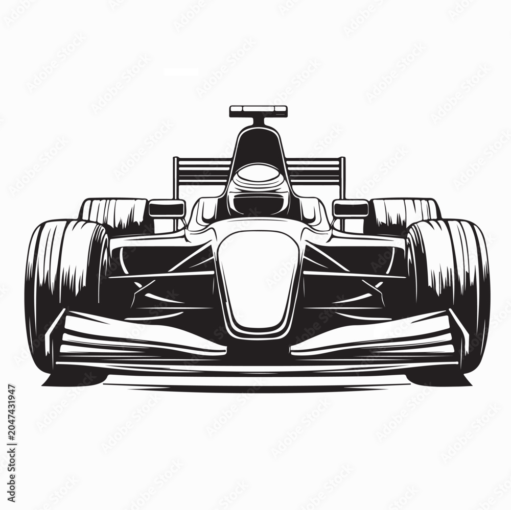 Naklejka premium Modern Formula One Racing Car Front View Vector Illustration