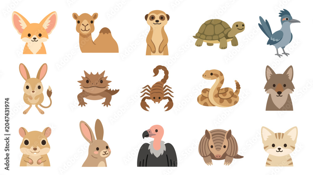 Obraz premium Cute Desert Animals Collection Vector Illustration Flat Design