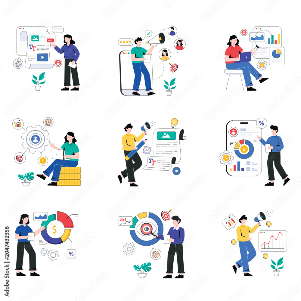 Fototapeta premium Marketing Strategies vector illustration set 04