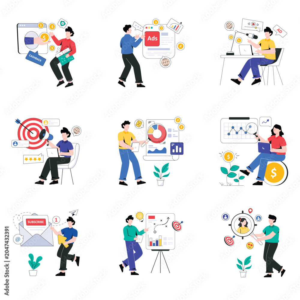Fototapeta premium Marketing Strategies vector illustration set 02