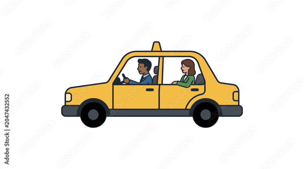 Obraz premium Yellow Taxi Cab with Two People.