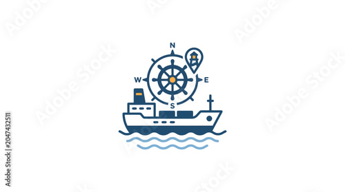 Tableau sur toile Ship Navigation Wheel Illustration.