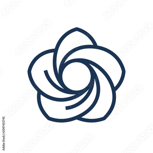 Abstract blue spiral flower petal line art logo.