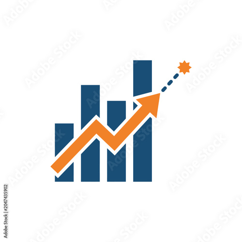Exponential growth icon with bar chart and arrow.
