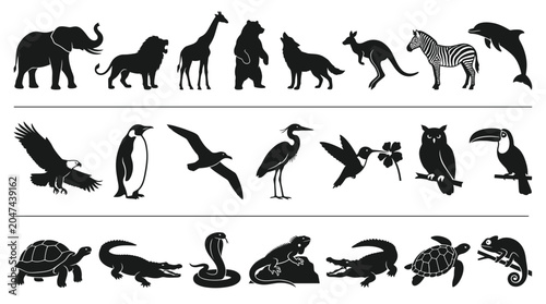 Diverse Wildlife Silhouette Set Featuring Animals from Different Ecosystems