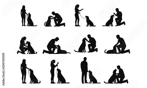 Konstfotografi Dog training silhouettes with people for obedience and bonding