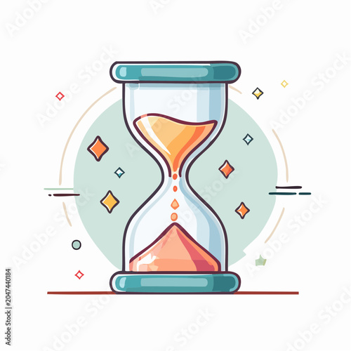 Flat design hourglass illustration with sand falling