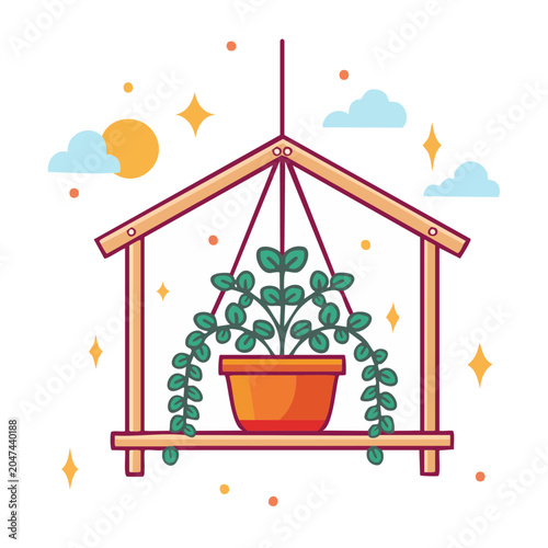 Flat design illustration of a hanging plant in a pot
