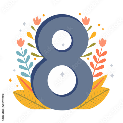 Number 8 with floral decoration