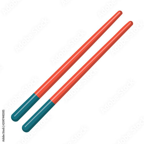 Red and teal chopsticks on white background