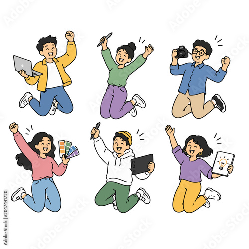 Diverse Creative Professionals Jumping for Joy and Celebrating Success