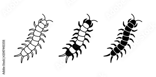 Foto Centipede Vector Icons, Insect Illustrations, Black and White Arthropod Graphics