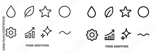 Food icons with leaf droplet and gear outline