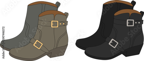 Canvastavla Stylish Buckle Ankle Boots Collection, Fashion Footwear Vector Illustration Set