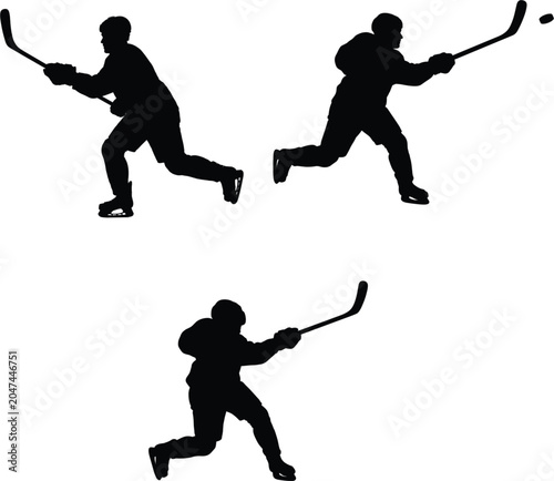 Photography Ice hockey player silhouettes vector collection featuring players skating shooti