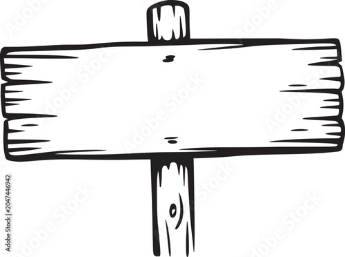 Rustic wooden sign post for information and directions with wood grain texture in hand drawn style.