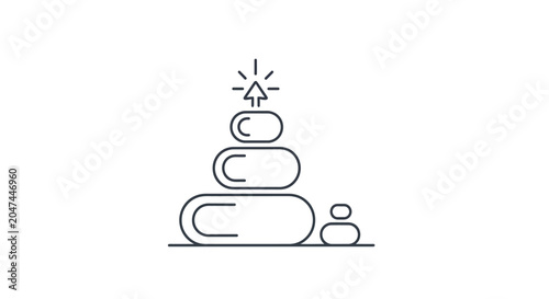 Canvas Print Minimalist line art icon of stacked zen stones with an upward growth arrow symbol