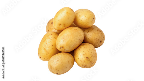 Group heap of fresh raw whole yellow potatoes agriculture crop on transparent background