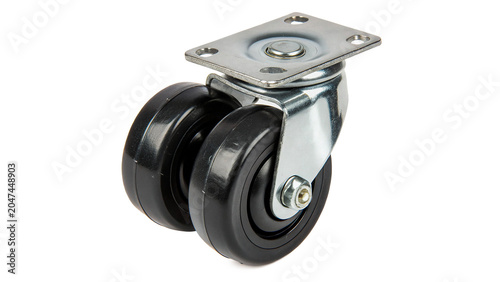 Fotografie Industrial heavy duty swivel caster wheel black rubber trolley component on tran