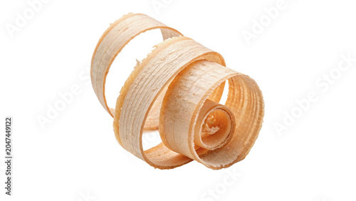 Fényképezés Natural curly wooden shavings lumber carpentry workshop material craft object on
