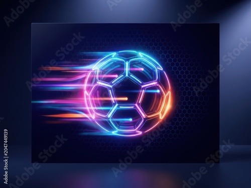Neon soccer ball with motion blur on a dark background
