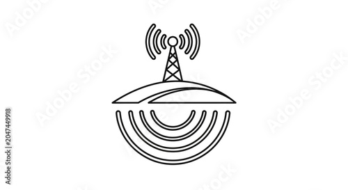 Foto Communication tower icon depicts signal waves radiating from a hill to illustrate wireless connectivity