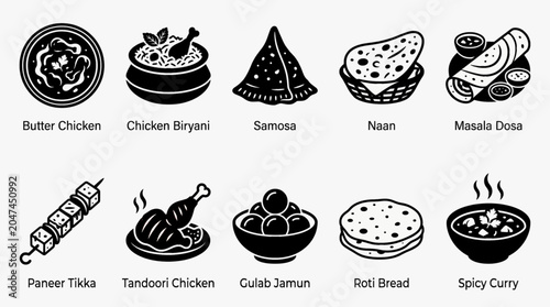 Popular Indian Cuisine Symbols Vector Pack Traditional Food Silhouette Icons
