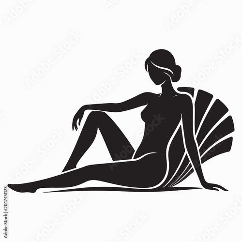 Elegant Seated Female Figure Silhouette Vector on White Background