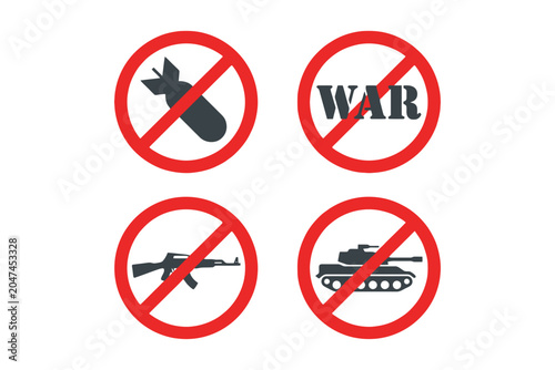 Canvas Print Anti-war prohibition icons with bomb rifle and tank symbols