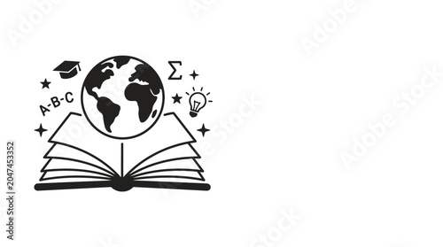 Fotografi Dog with book in a box representing learning and knowledge, global education, li