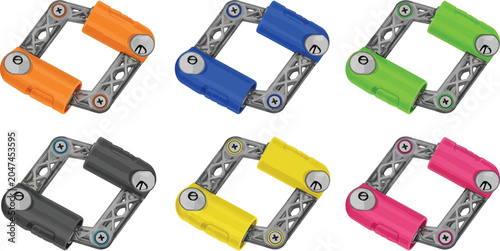 Slika na platnu Collection of colorful folding bicycle locks security chain for bikes isolated o