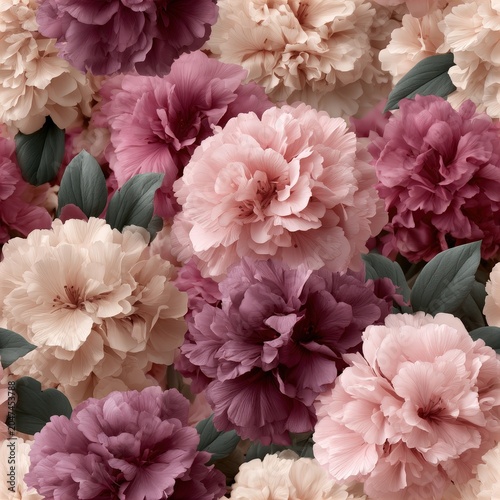 Vintage floral arrangement with pastel blossoms on a soft background, romantic garden style, feminine elegance, spring beauty. SEAMLESS PATTERN
