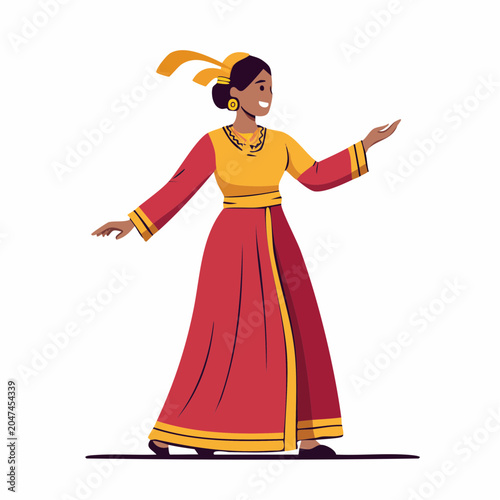 Woman in Traditional Red and Yellow Dress
