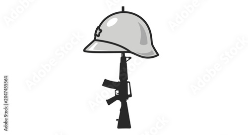 Bild auf Leinwand Military Helmet and Assault Rifle Vector Illustration