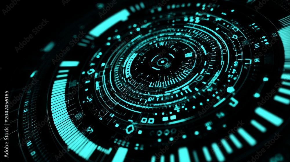 Fototapeta premium HUD Sci Fi Interface Screen with White Circular Geometric Design, Futuristic Virtual Technology Display, Digital Data Visualization on Blue Background Vector Concept