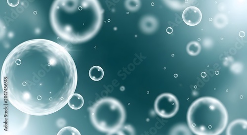 Abstract teal background with shimmering, translucent bubbles, a dynamic underwater or effervescent liquid texture. Clean, fresh, and vibrant design element for modern digital projects.