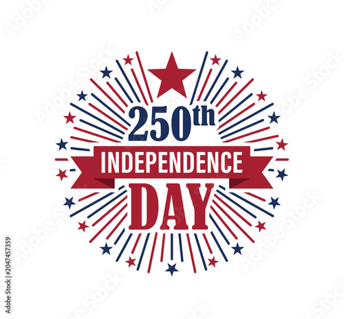 250th independence day anniversary emblem design, american flag colors, stars and stripes, patriotic banner.
