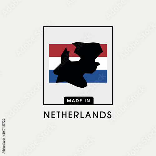 Made in Netherlands with a map label design for product packaging and an authentic product label.